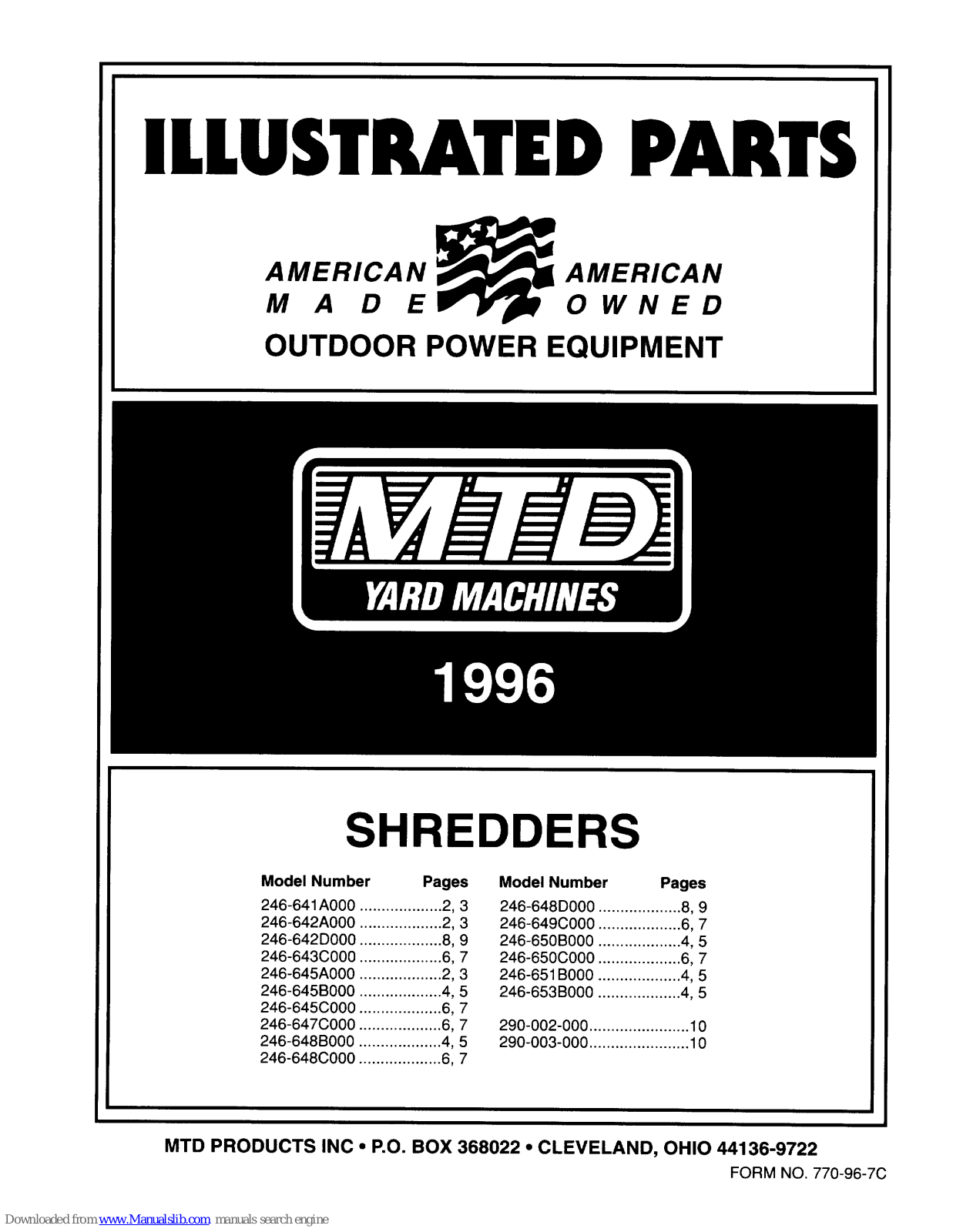 MTD 246-642A000, 246-645A000, 246-642D000, 246-643C000, 246-645B000 Illustrate Parts List