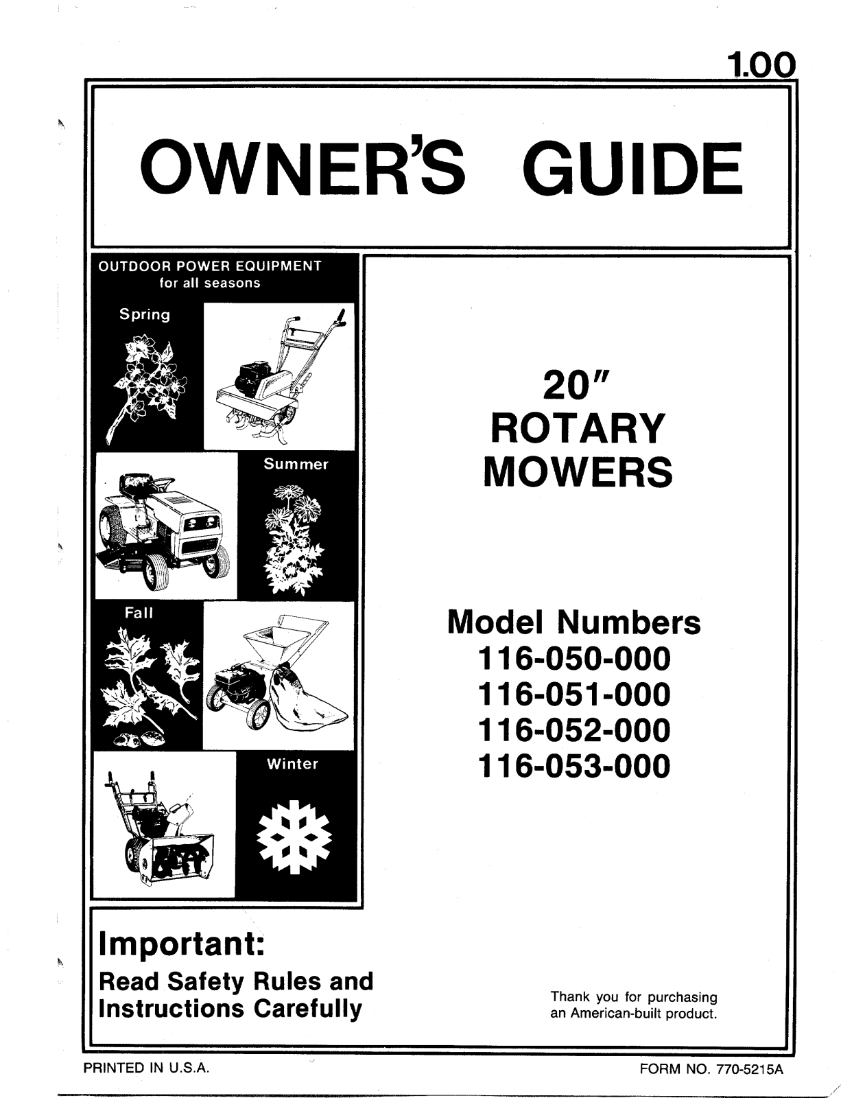 MTD 116-051-000, 116-052-000, 116-053-000, 116-050-000 User Manual