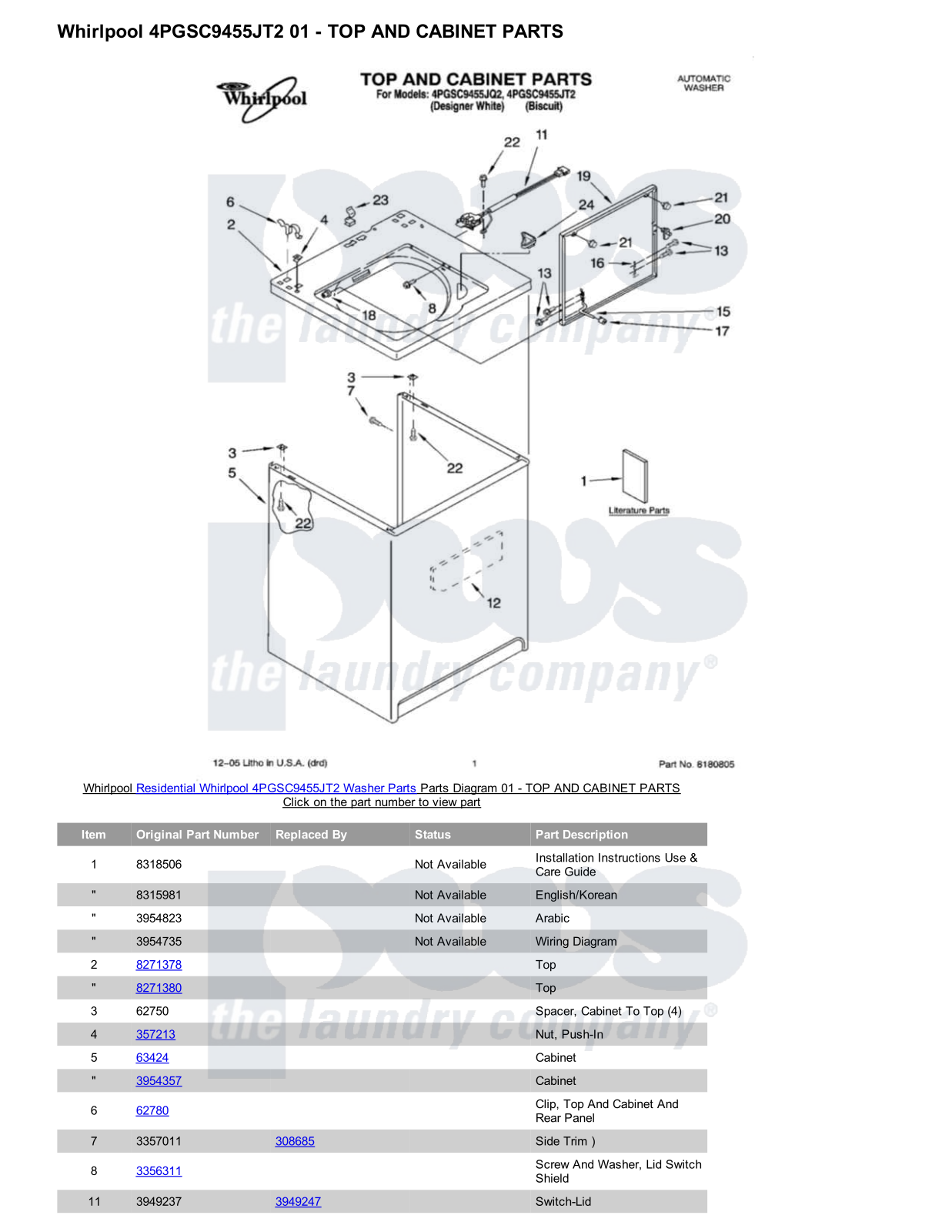 Whirlpool 4PGSC9455JT2 Parts Diagram