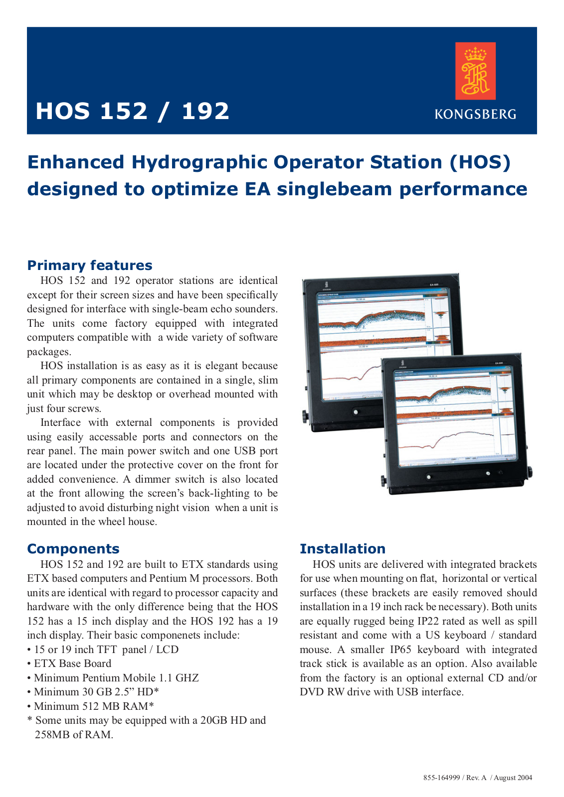 Simrad HOS 152, HOS 192 DATASHEET