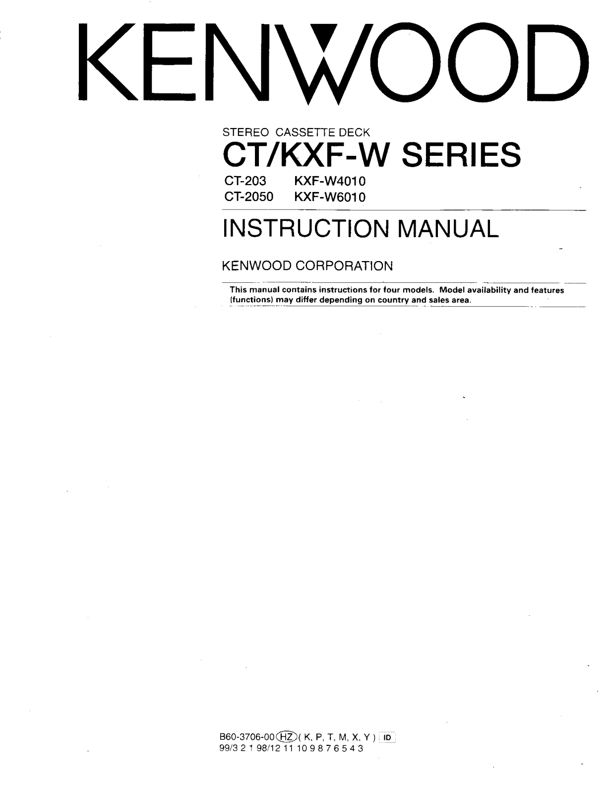 Kenwood KX-FW6010, KX-FW4010, CT-2050 Owners Manual