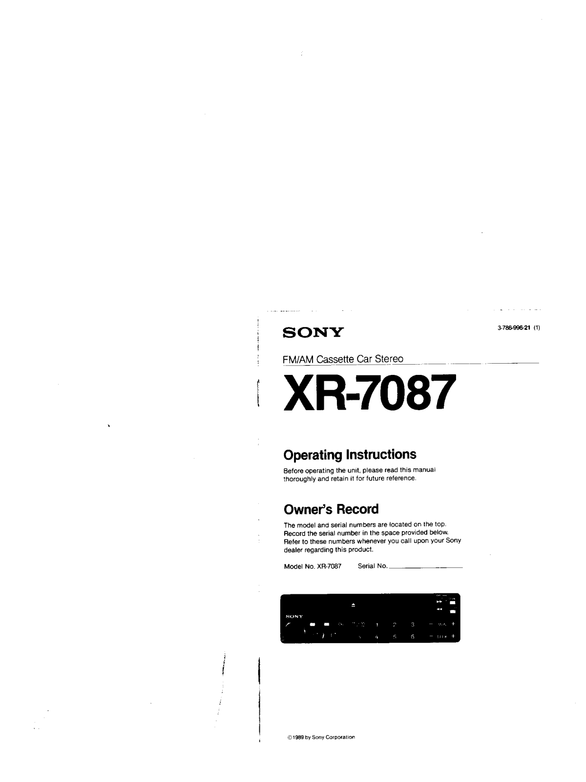 Sony XR-7087 User Manual