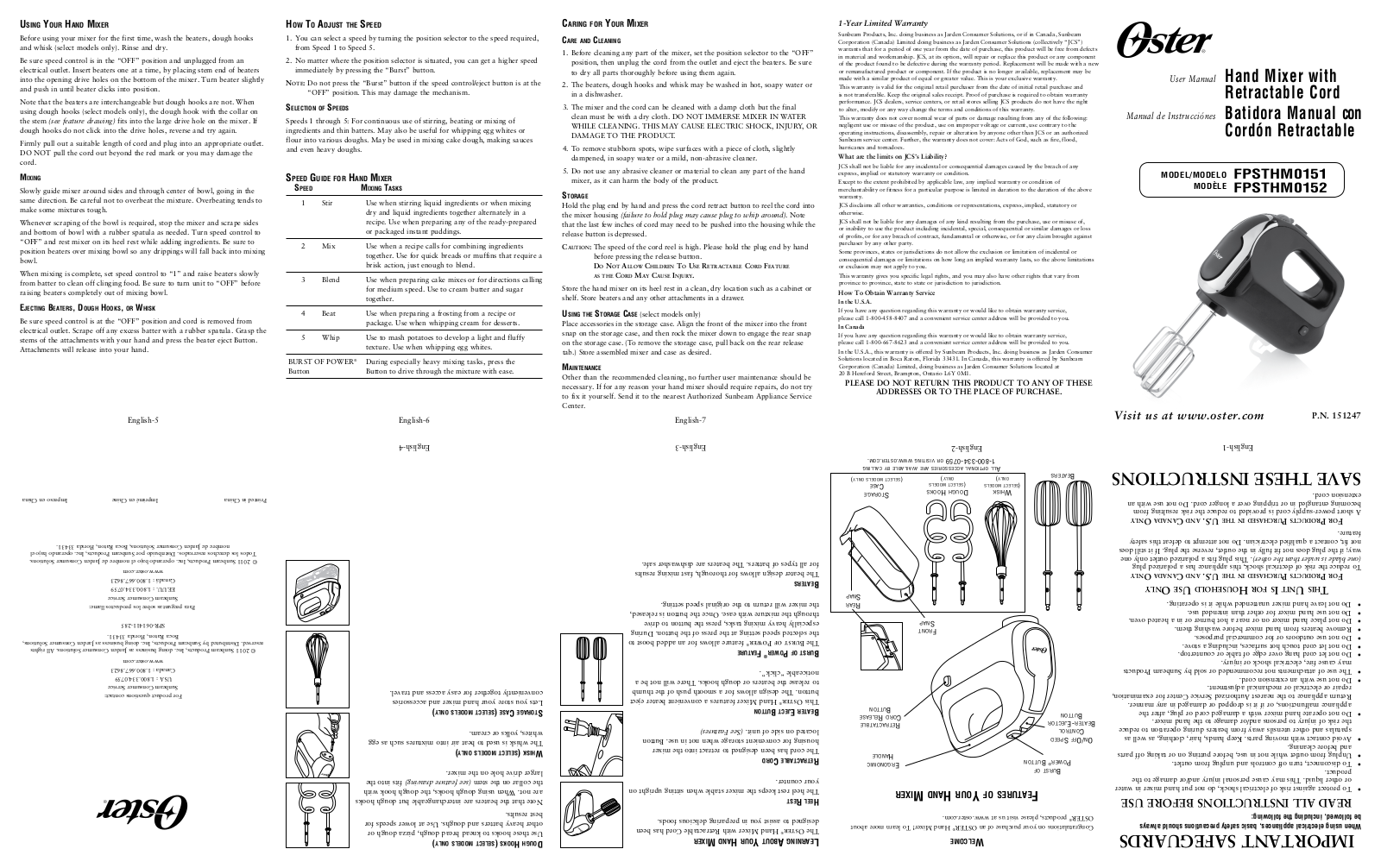 Oster 151247 User Manual