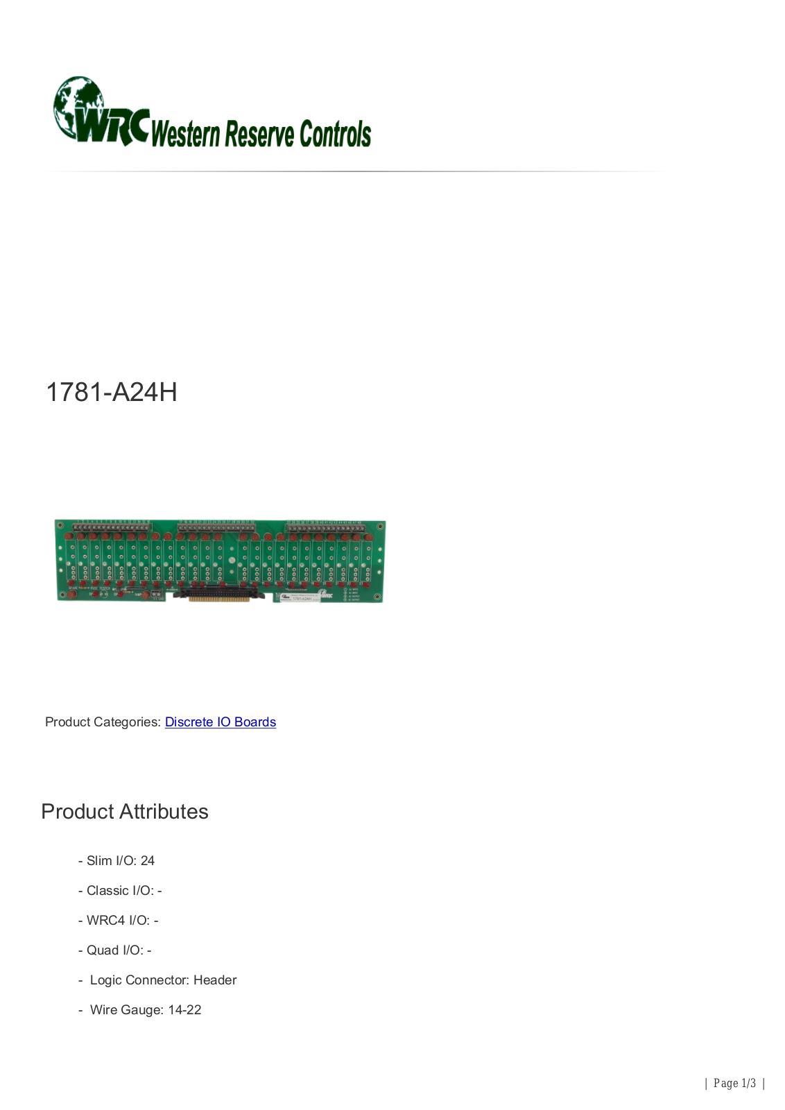 Western Reserve Controls 1781-A24H Data Sheet