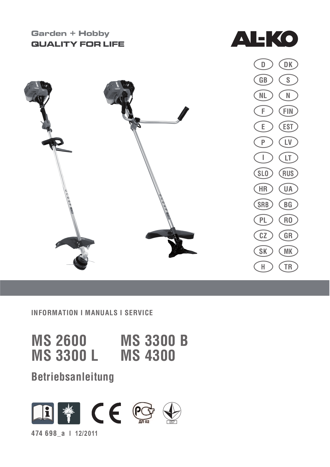AL-KO MS 3300 B, MS 2600, MS 3300L, MS 4300 User Manual