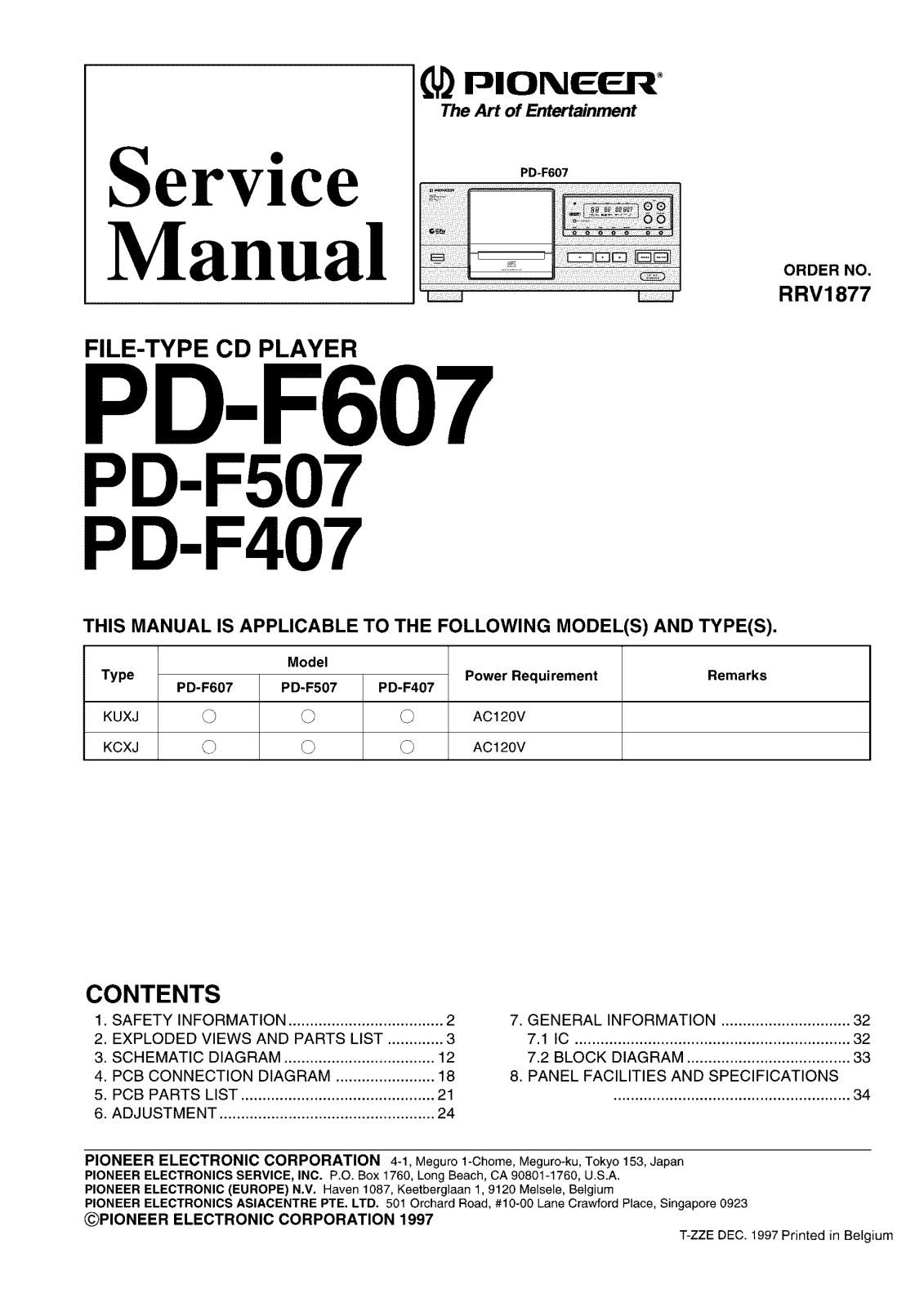 Pioneer PD-F407, F507 Service Manual
