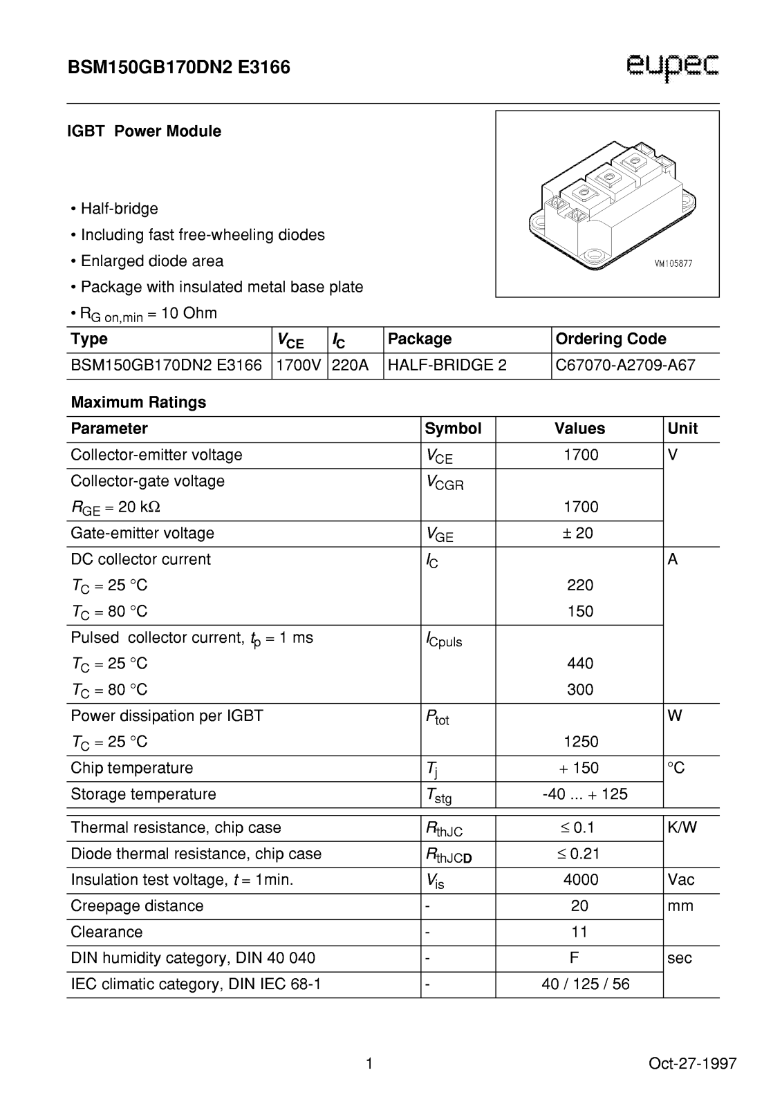 Infineon BSM150GB170DN2E3166 Data Sheet