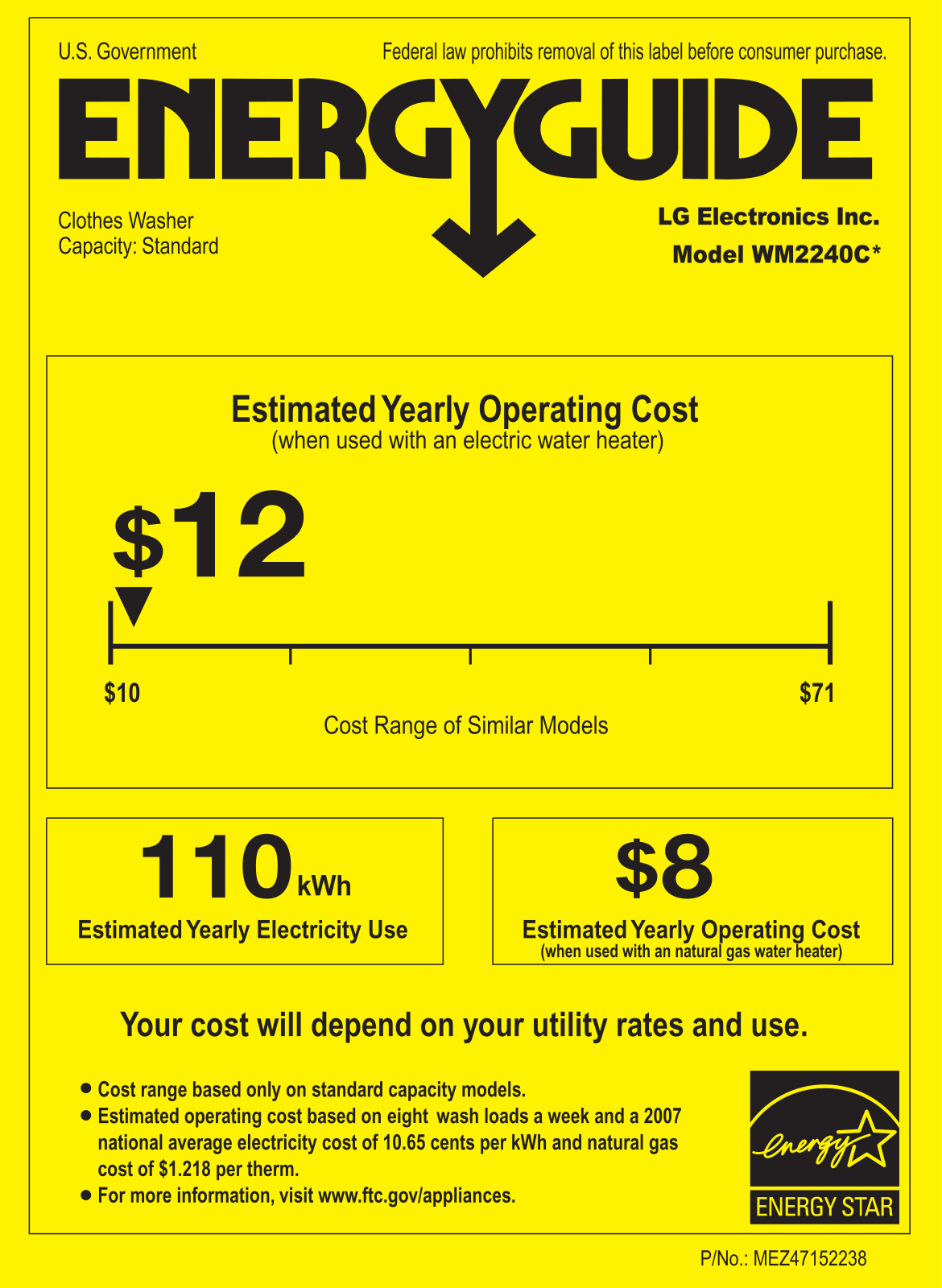 LG WM2240CW Energy Guide