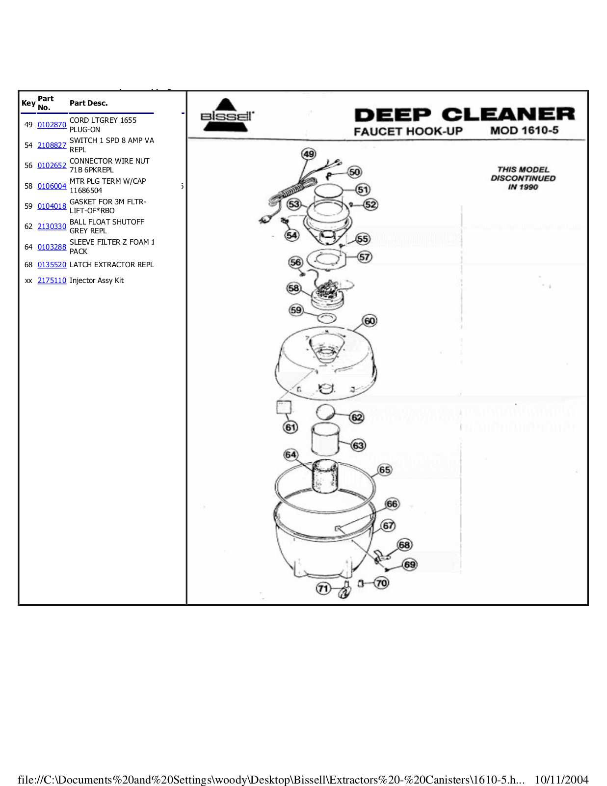 Bissell 1610-5 Owner's Manual