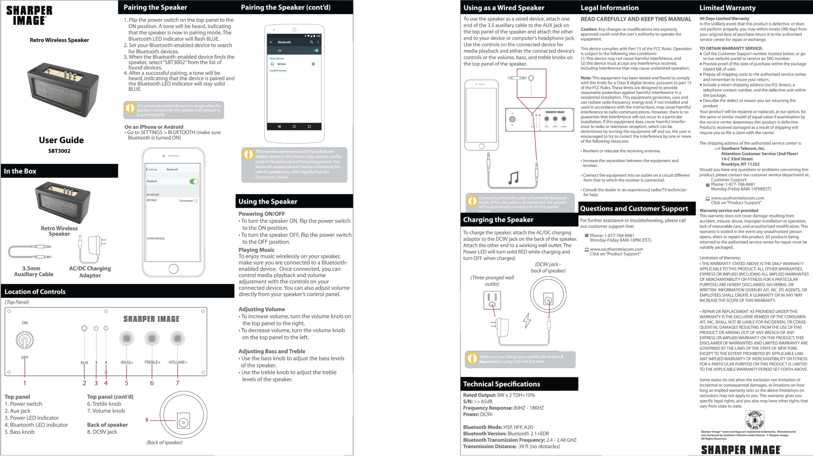 Sharper image SBT3002 User Manual