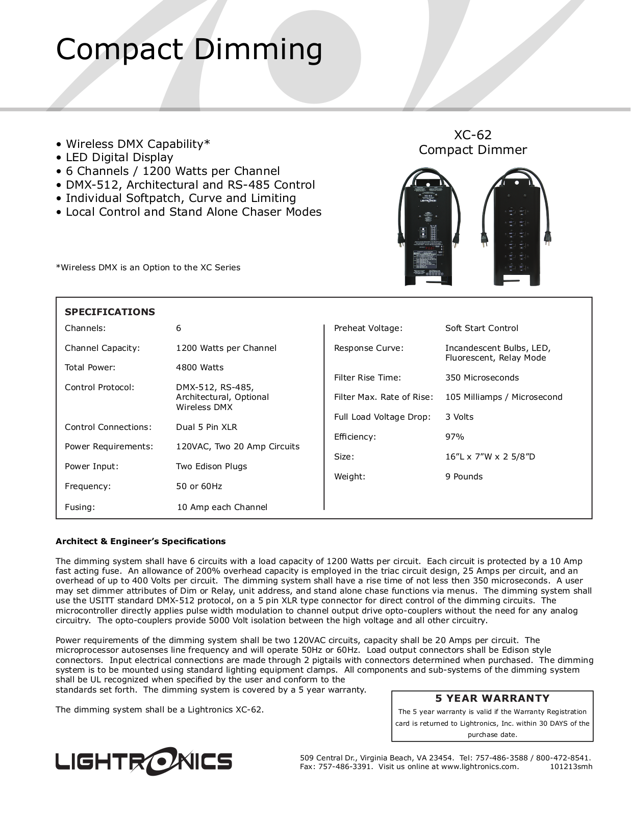 Lightronics XC62 User Manual