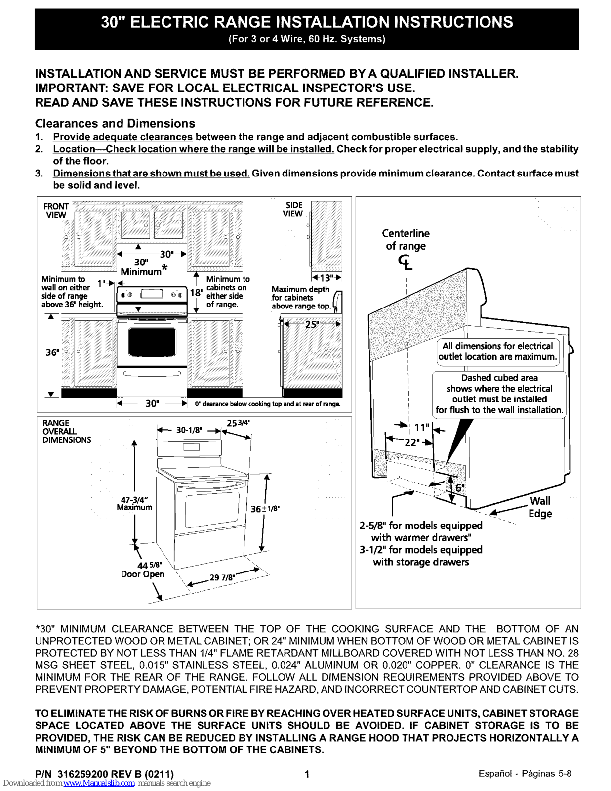 Frigidaire FEF351CWA, FEF351CSA, FEFL89CCA, FEF357BSE, FEF357BBC Installation Instructions Manual - ManualMachine.com
