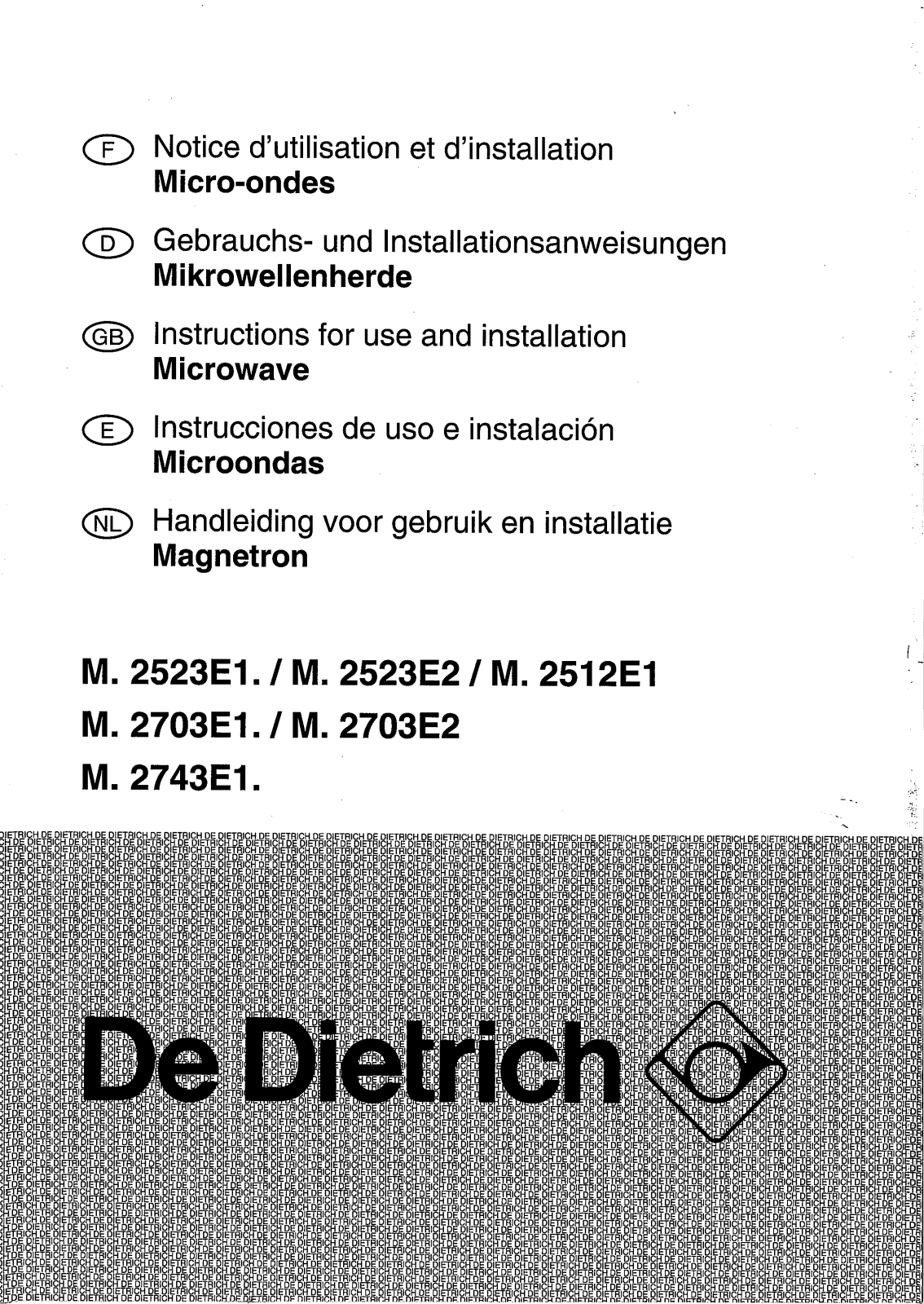 De dietrich MW2703E2, MW2523E2 User Manual