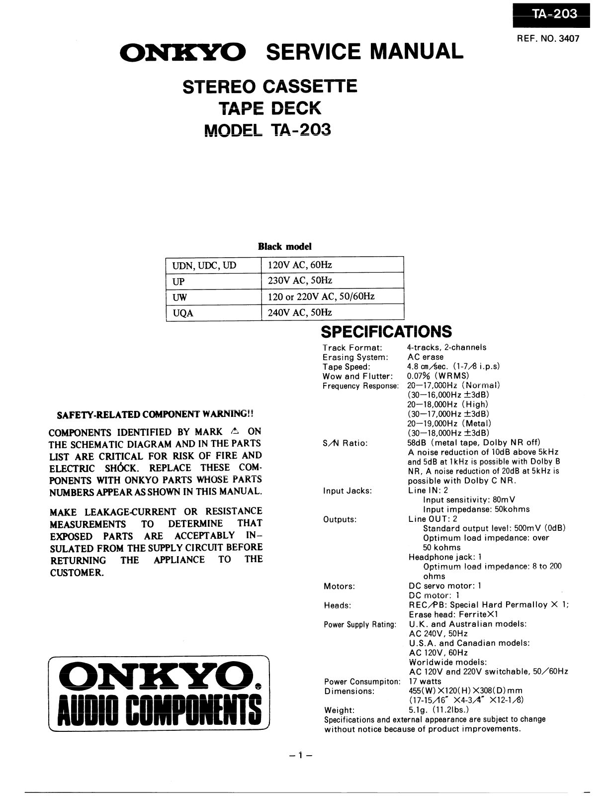 Onkyo TA-203 Service manual