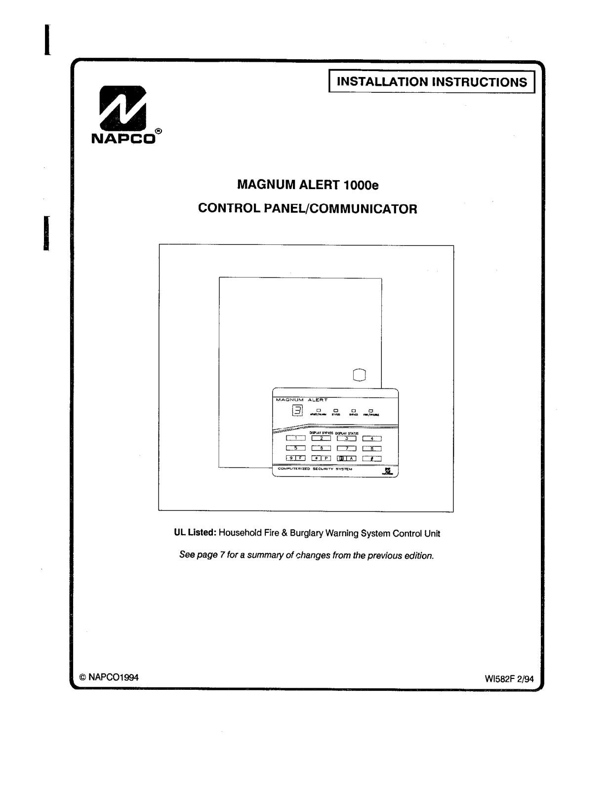 NAPCO MA1000E Installation Manual