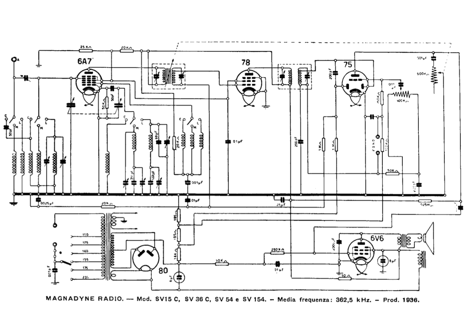 Magnadyne sv15c, sv36c, sv54, sv154 schematic