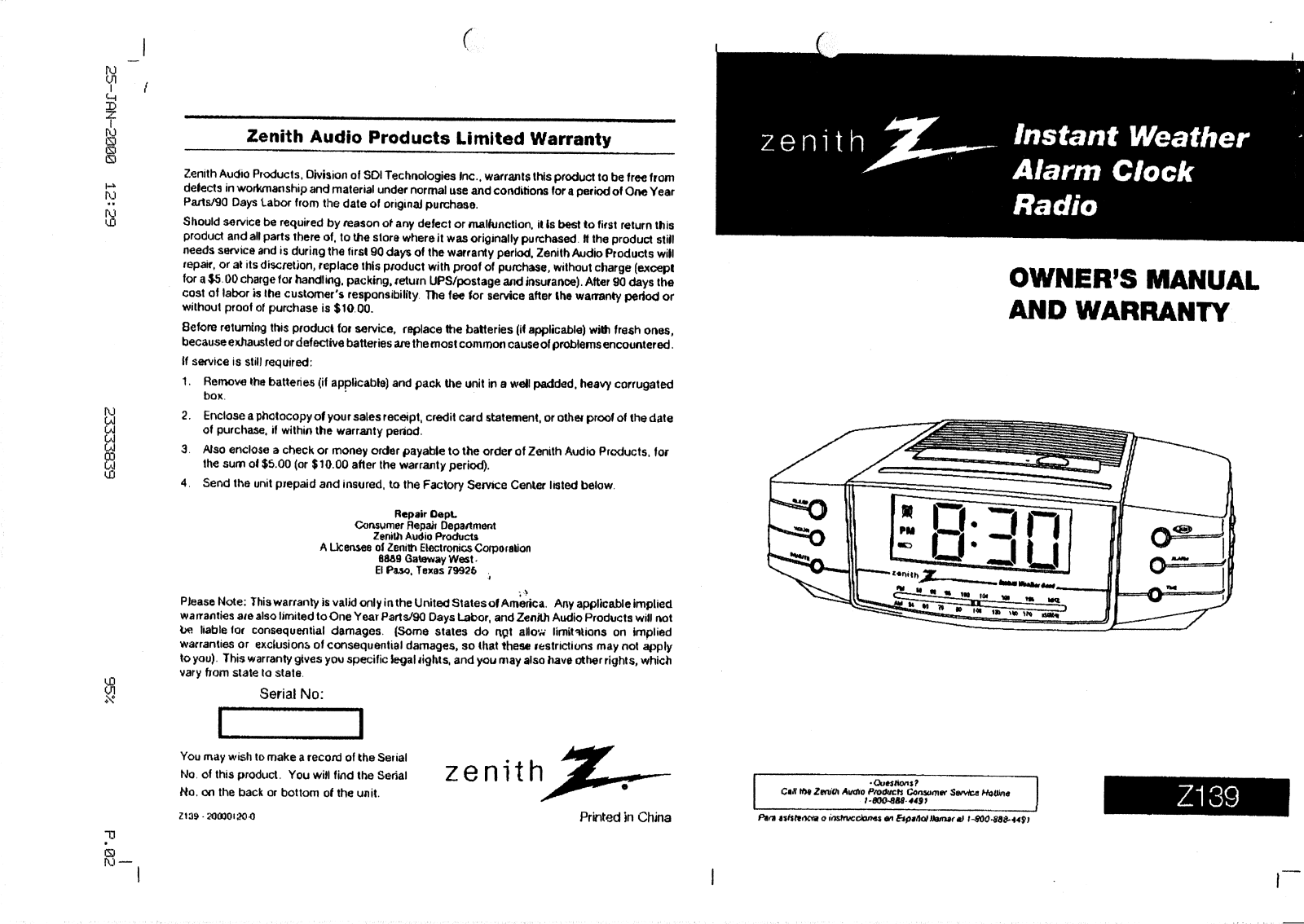 SDI Technologies Z139 User Manual