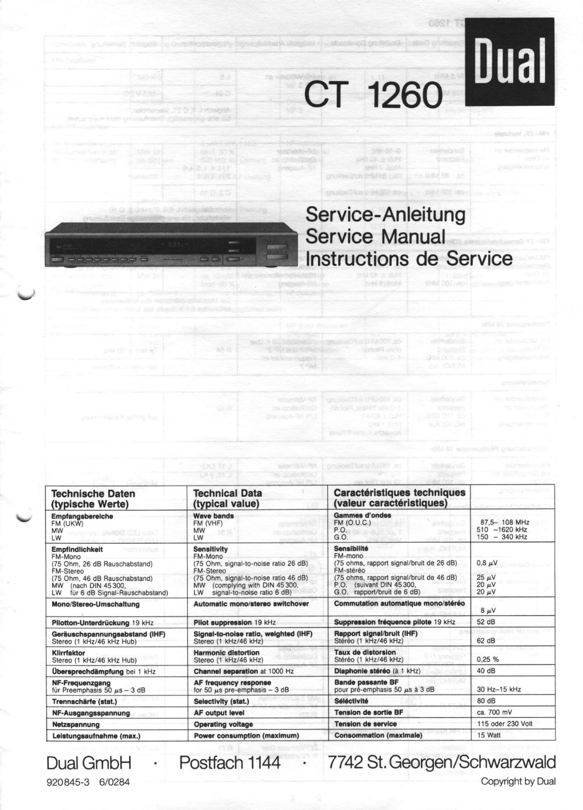 Dual CT-1260 Service manual