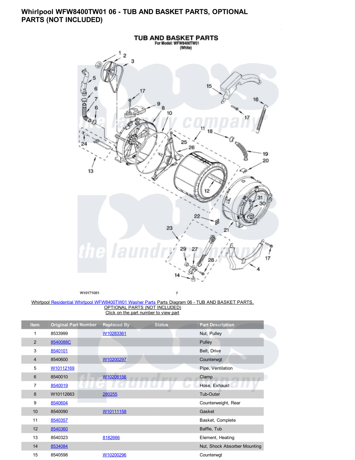 Whirlpool WFW8400TW01 Parts Diagram