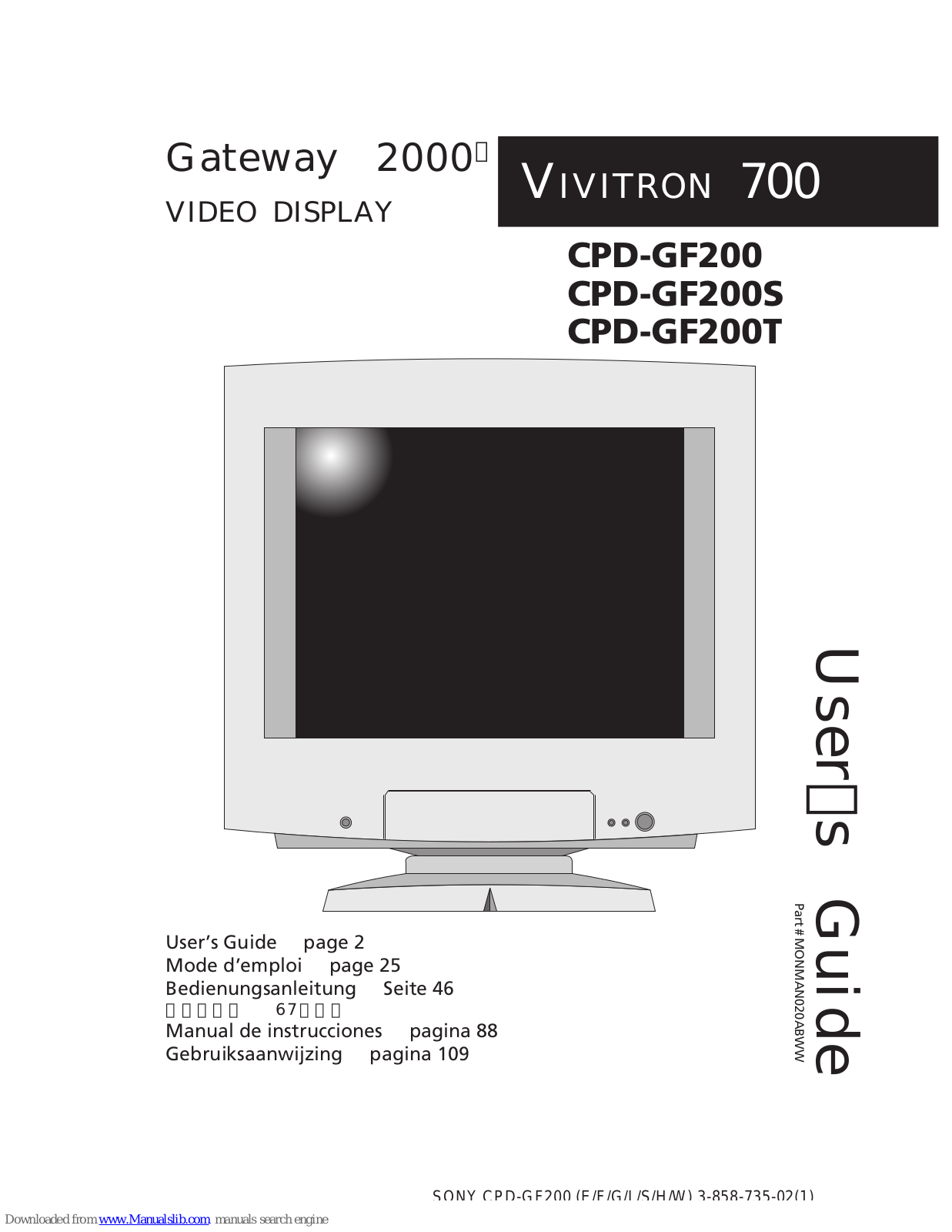 Sony CPD-GF200 VIVITRON 700, CPD-GF200S VIVITRON 700, CPD-GF200T VIVITRON 700 User Manual