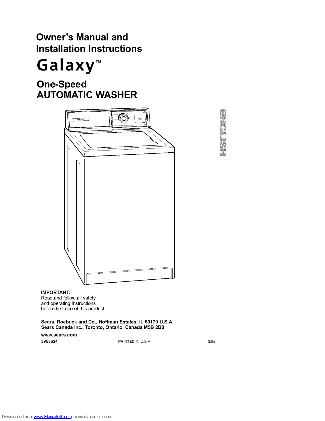 Kenmore Galaxy One-speed automatic washer Owner's Manual And Installation Instructions - ManualMachine.com