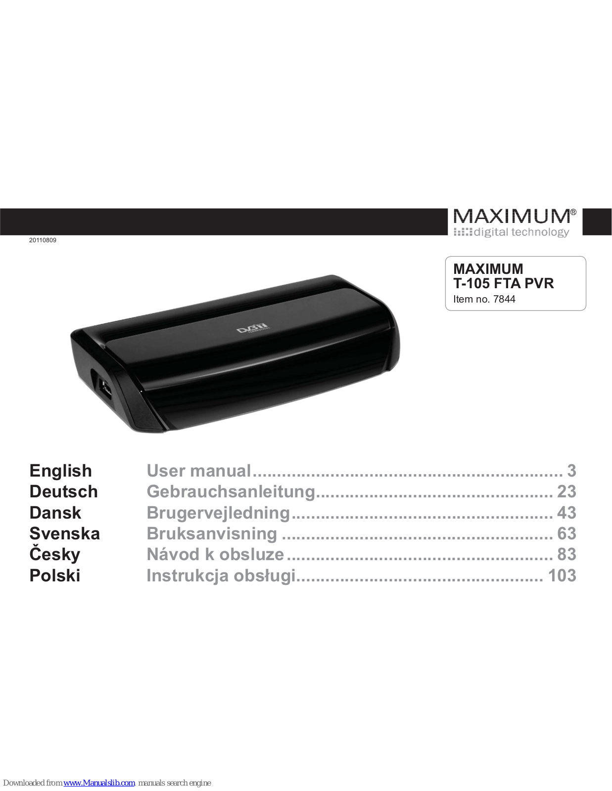 Maximum T-105 FTA PVR User Manual - ManualMachine.com