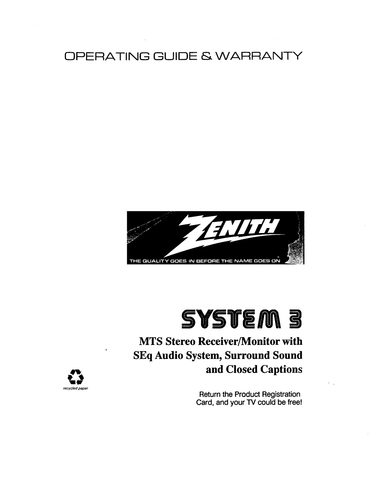 Zenith SL2520RK, SAR2953Y7 Owner’s Manual - ManualMachine.com