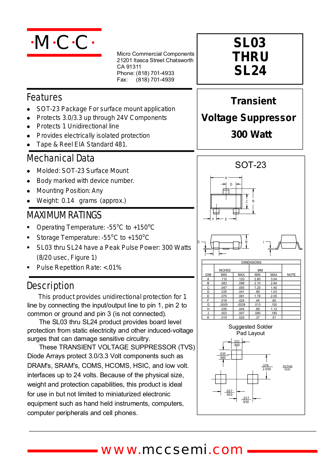 MCC SL15, SL12, SL24 Datasheet