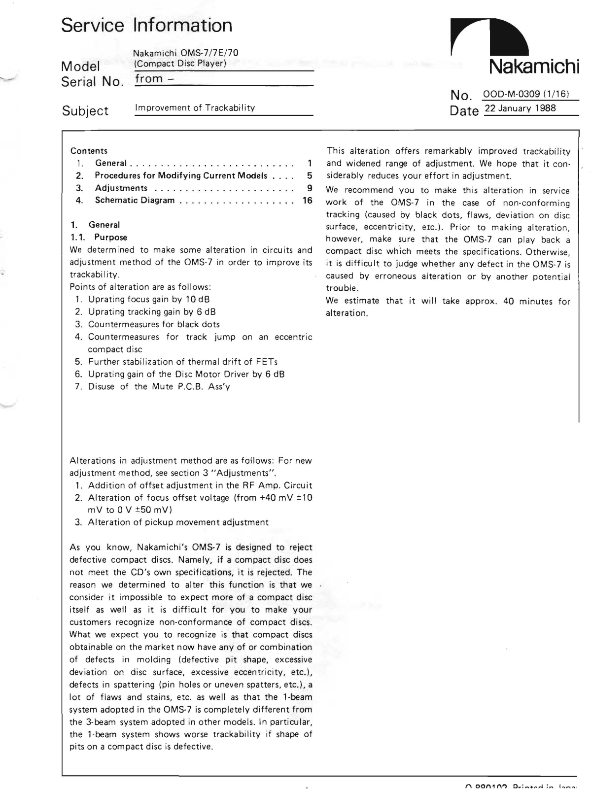 Nakamichi OMS-7, OMS-7E, OMS-70 Service Manual