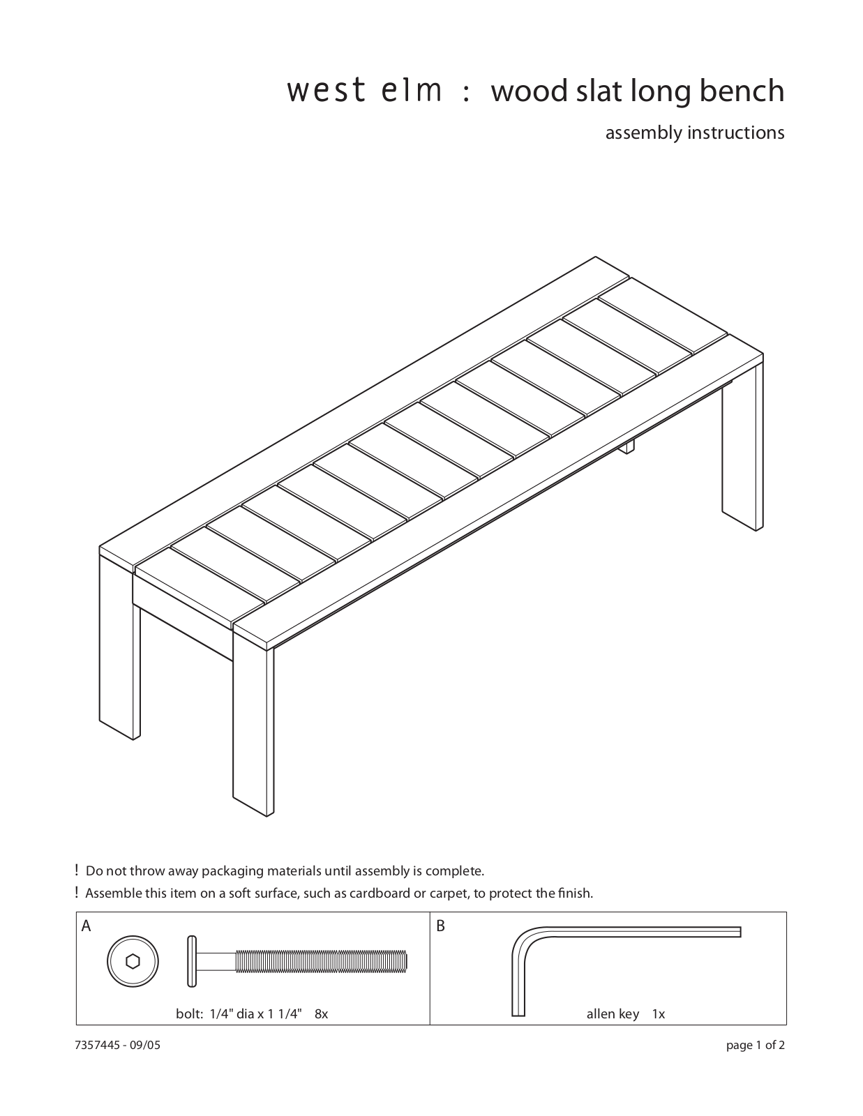 West Elm Wood Slat Long Bench Assembly Instruction