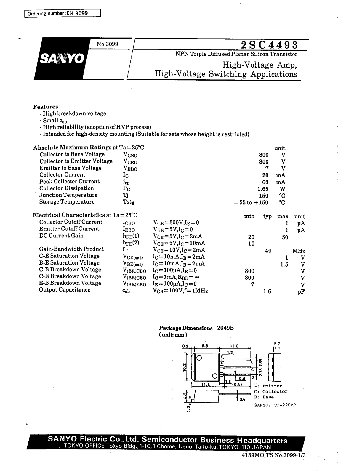 SANYO 2SC4493 Datasheet