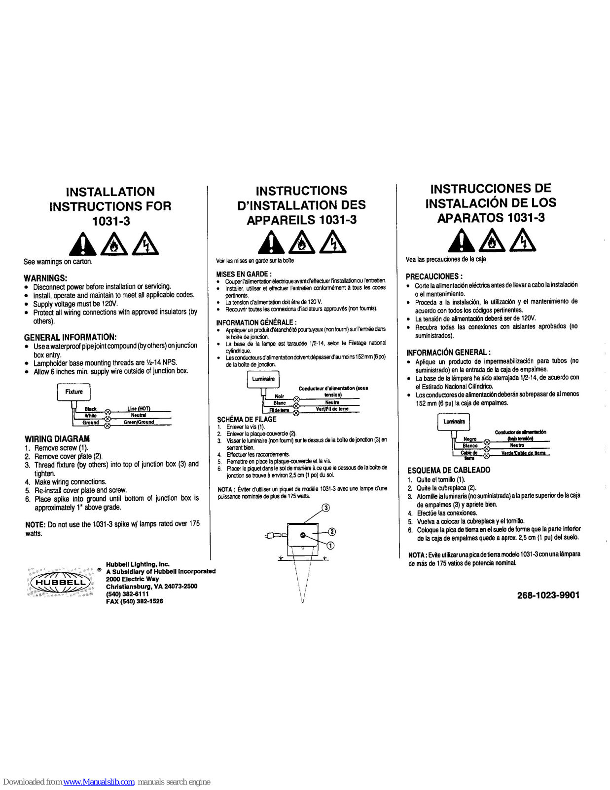 Hubbell 1031-3 Installation Instructions Manual