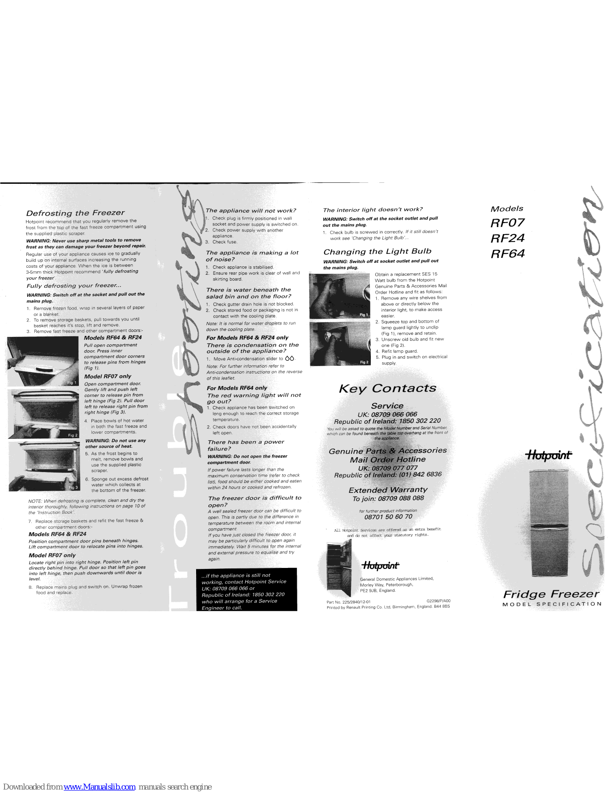 Hotpoint RF24, RF64, RF07 Instruction Manual