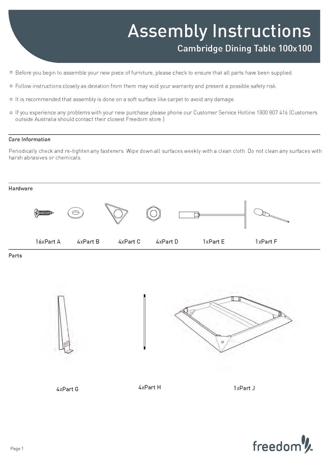 Freedom Cambridge Dining Table Assembly Instruction