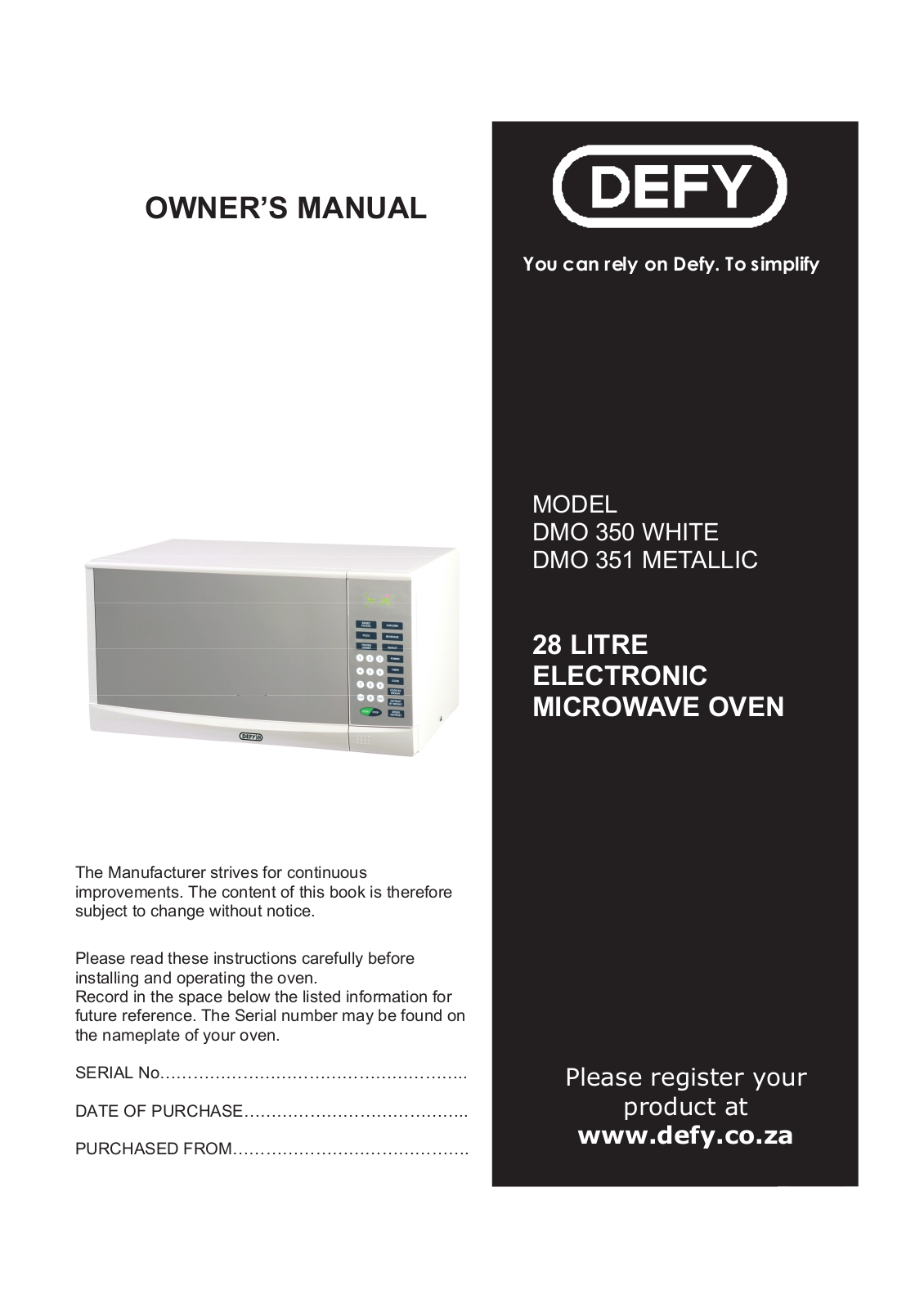 Defy DMO 351, DMO 350 User Manual