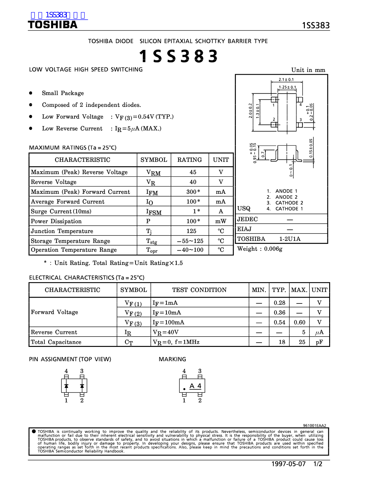 TOSHIBA 1SS383 Technical data