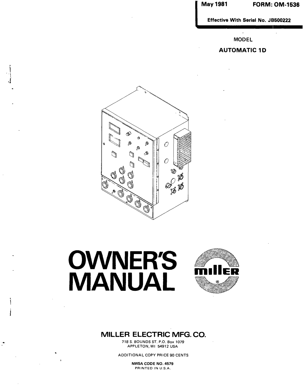 Miller AUTOMATIC 1D Owners manual - ManualMachine.com