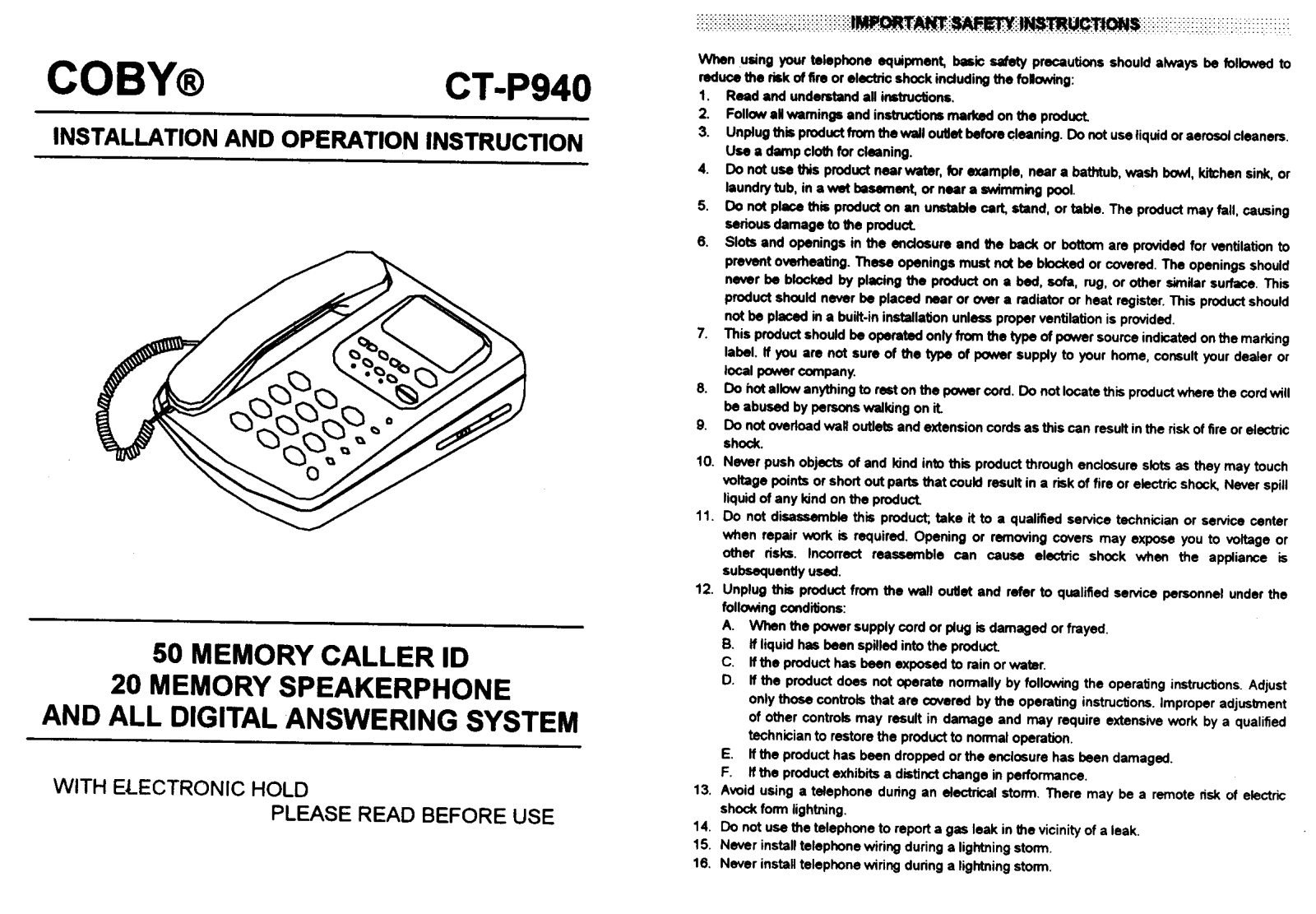 Coby CT-P940 User Manual