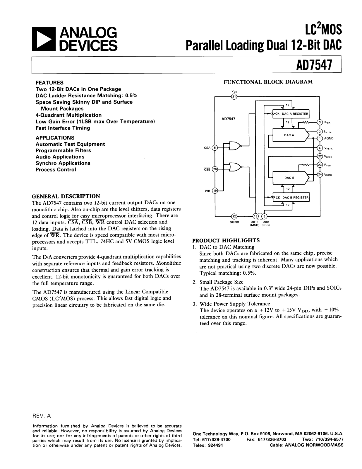 Analog Devices AD7547 Datasheet