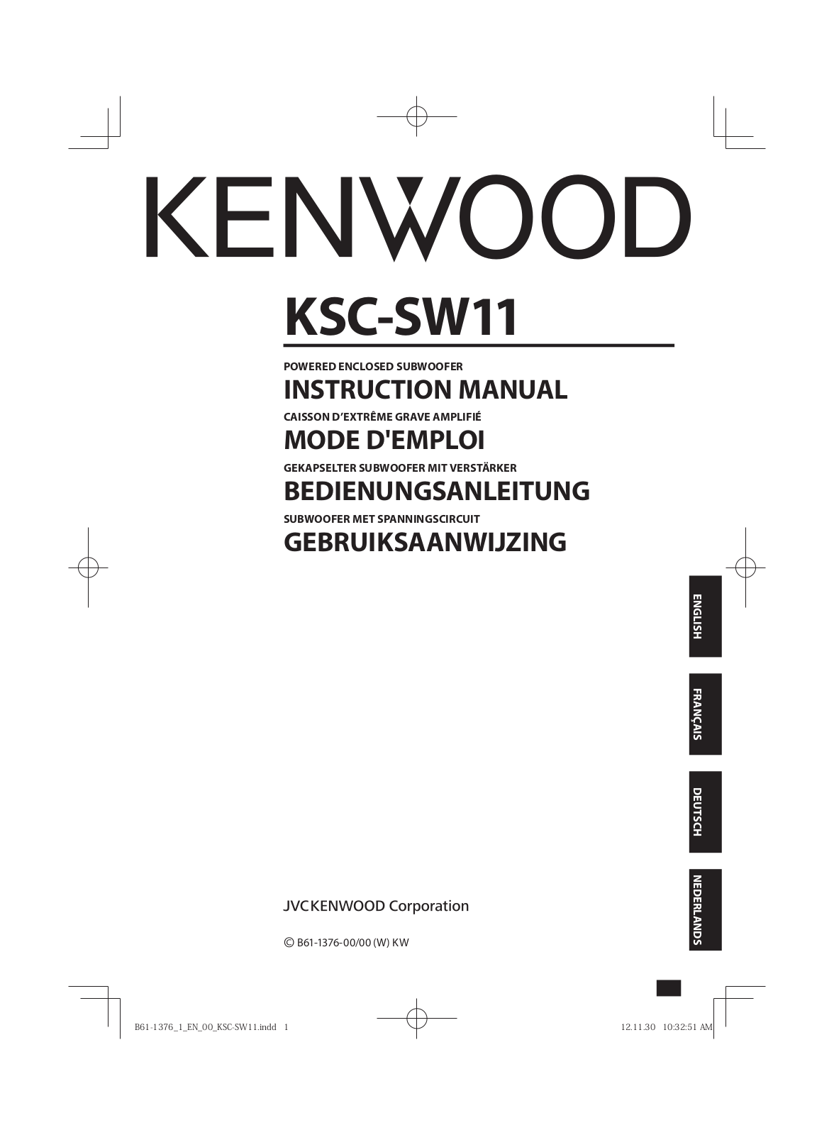 Kenwood KSC-SW11 User Manual