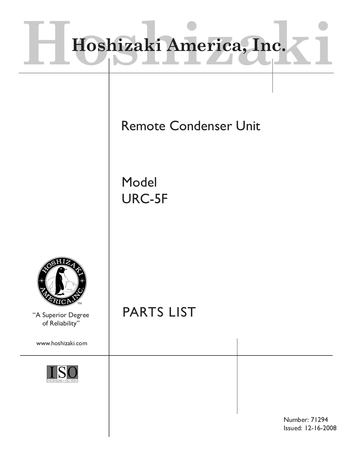 Hoshizaki URC-5F User Manual