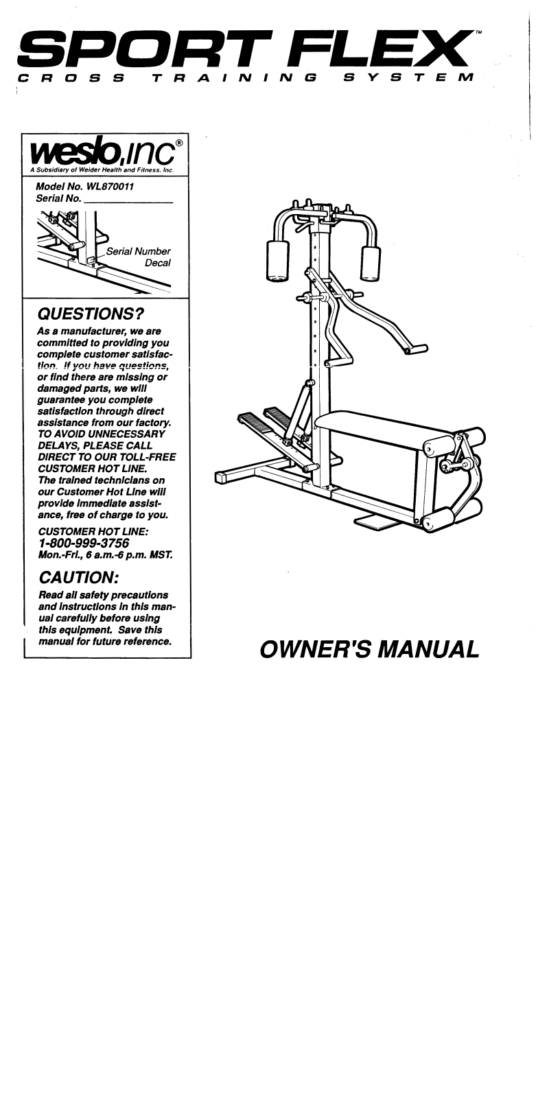 Weslo WL870011 Owner's Manual