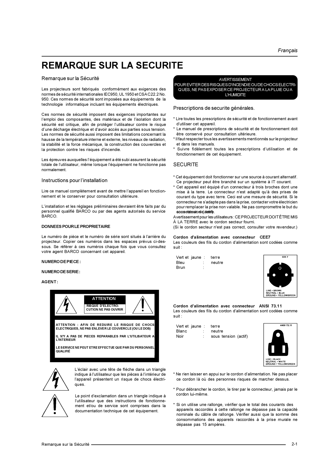 Cineversum BarcoGraphics 6300 Safety Manual