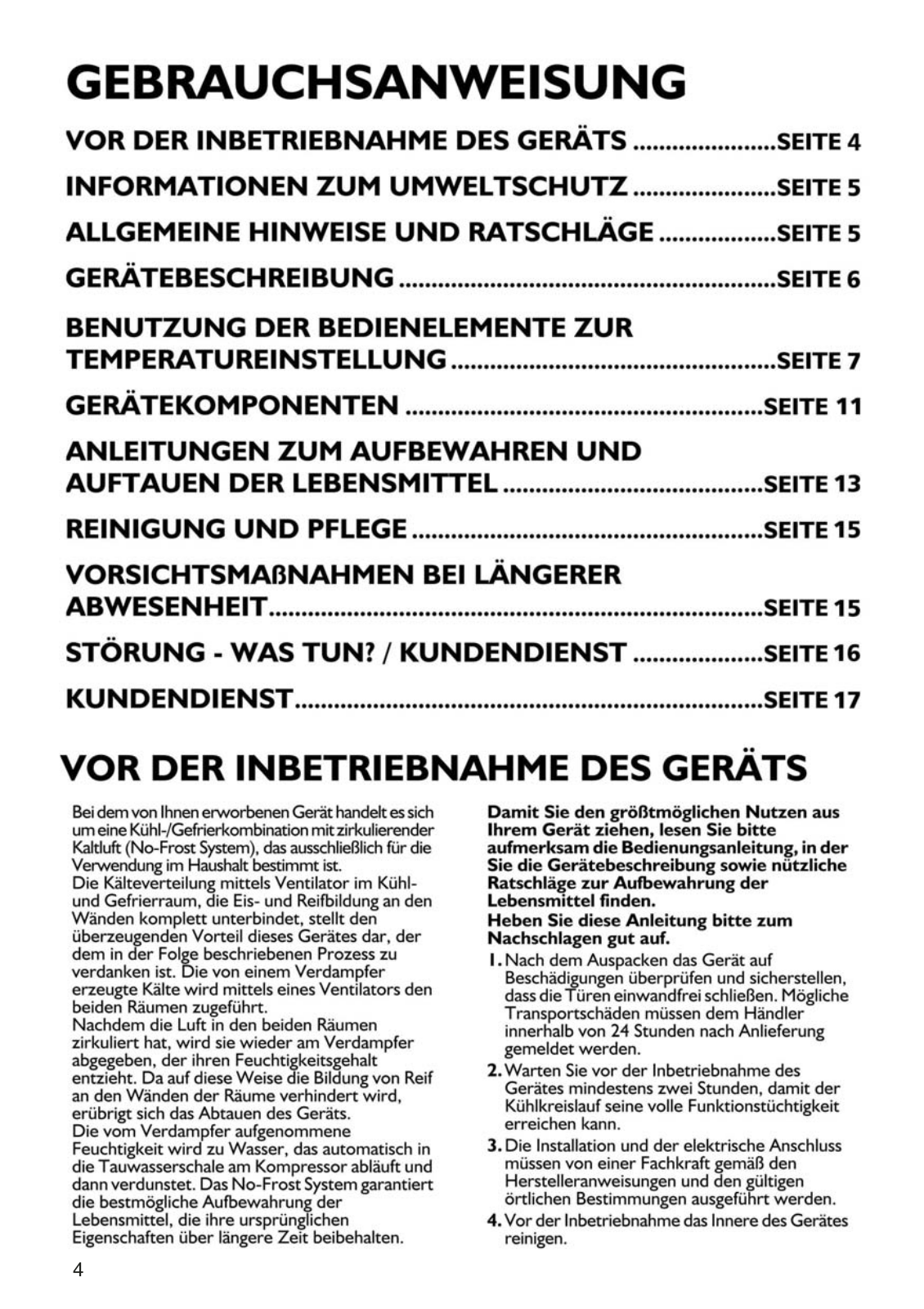 Whirlpool KDNA 4001, KDNA 4301 IN INSTRUCTION FOR USE