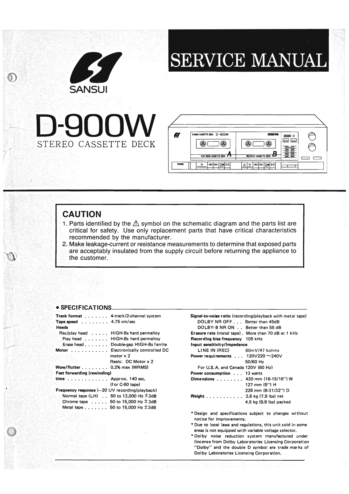Sansui D-900-W Service Manual