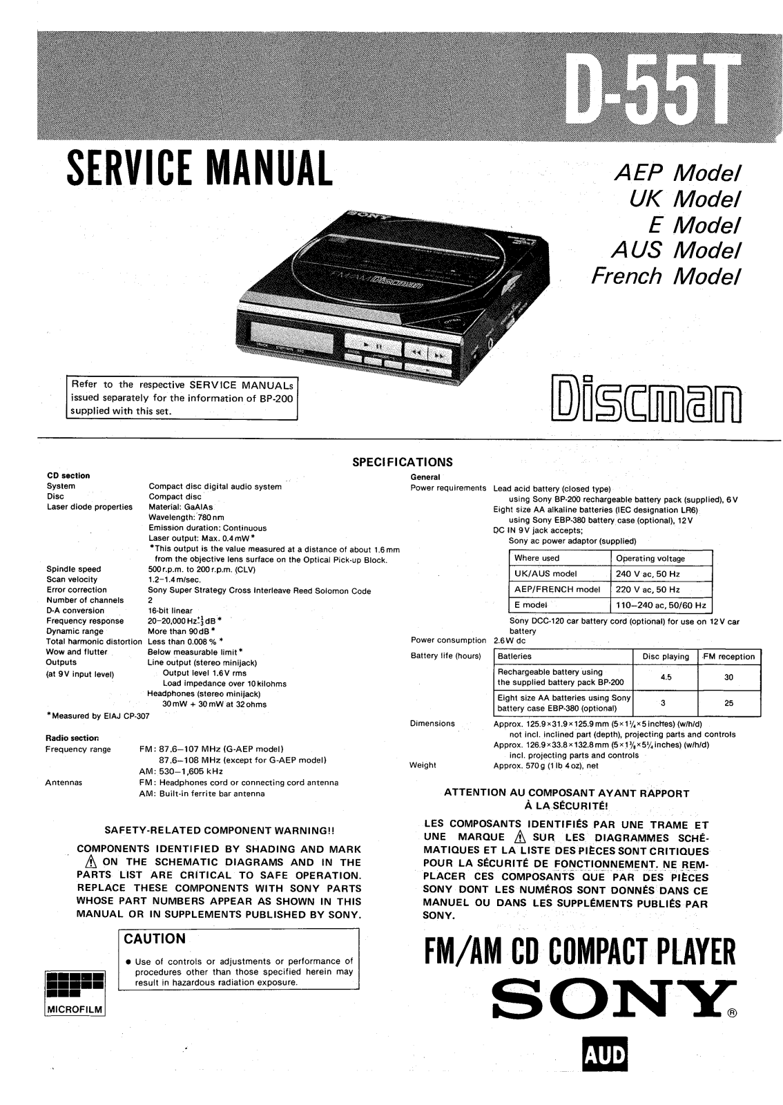 sony d55t Service Manual