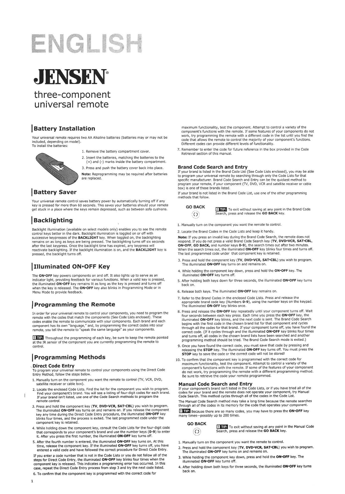 JENSEN JER-321 User Manual