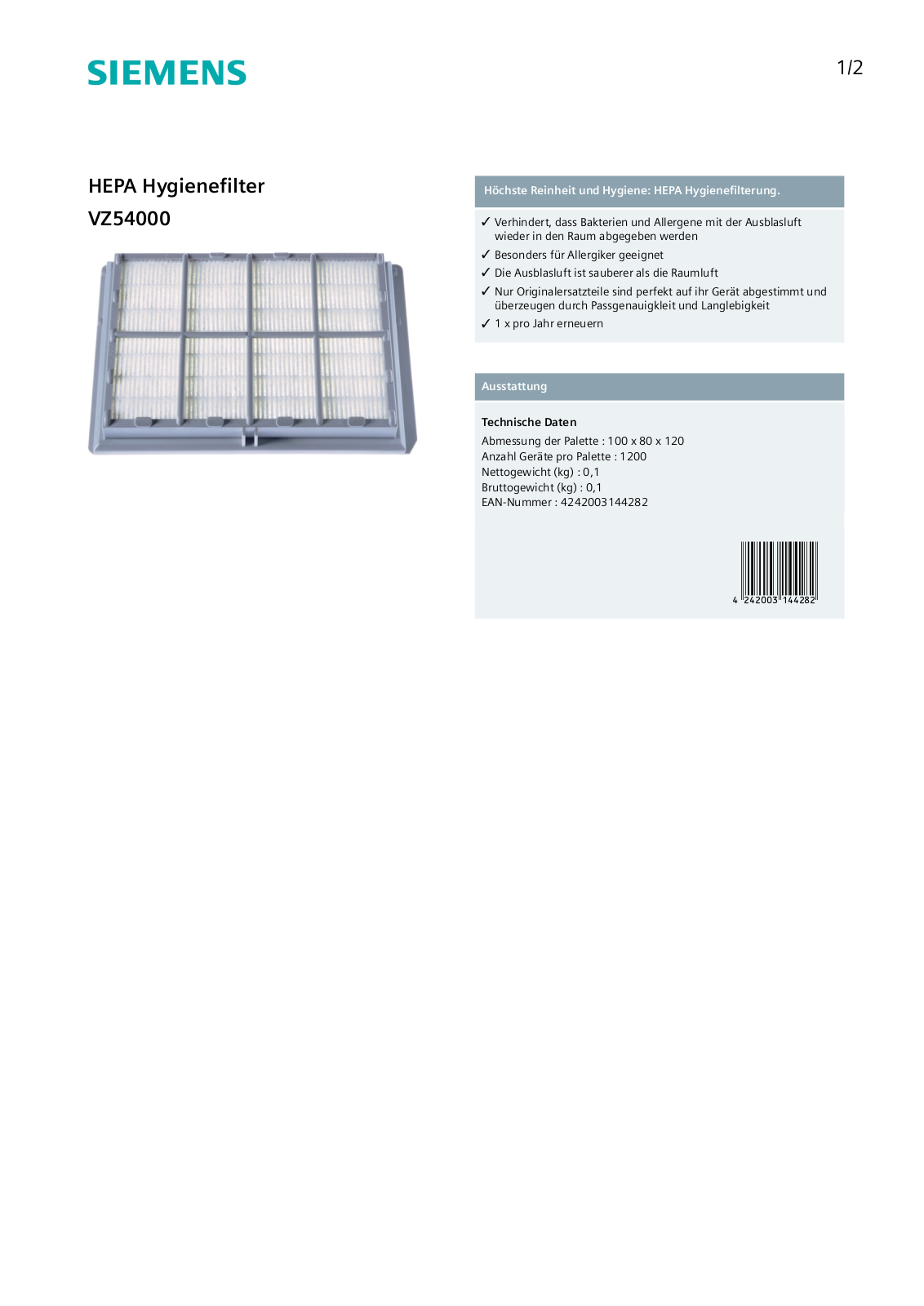 Siemens VZ54000 User Manual