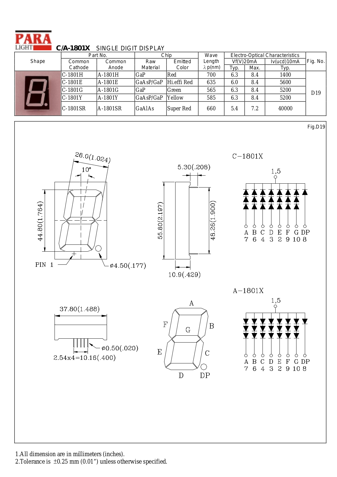 PARA C-1801Y, C-1801SR, C-1801H, C-1801G, C-1801E Datasheet