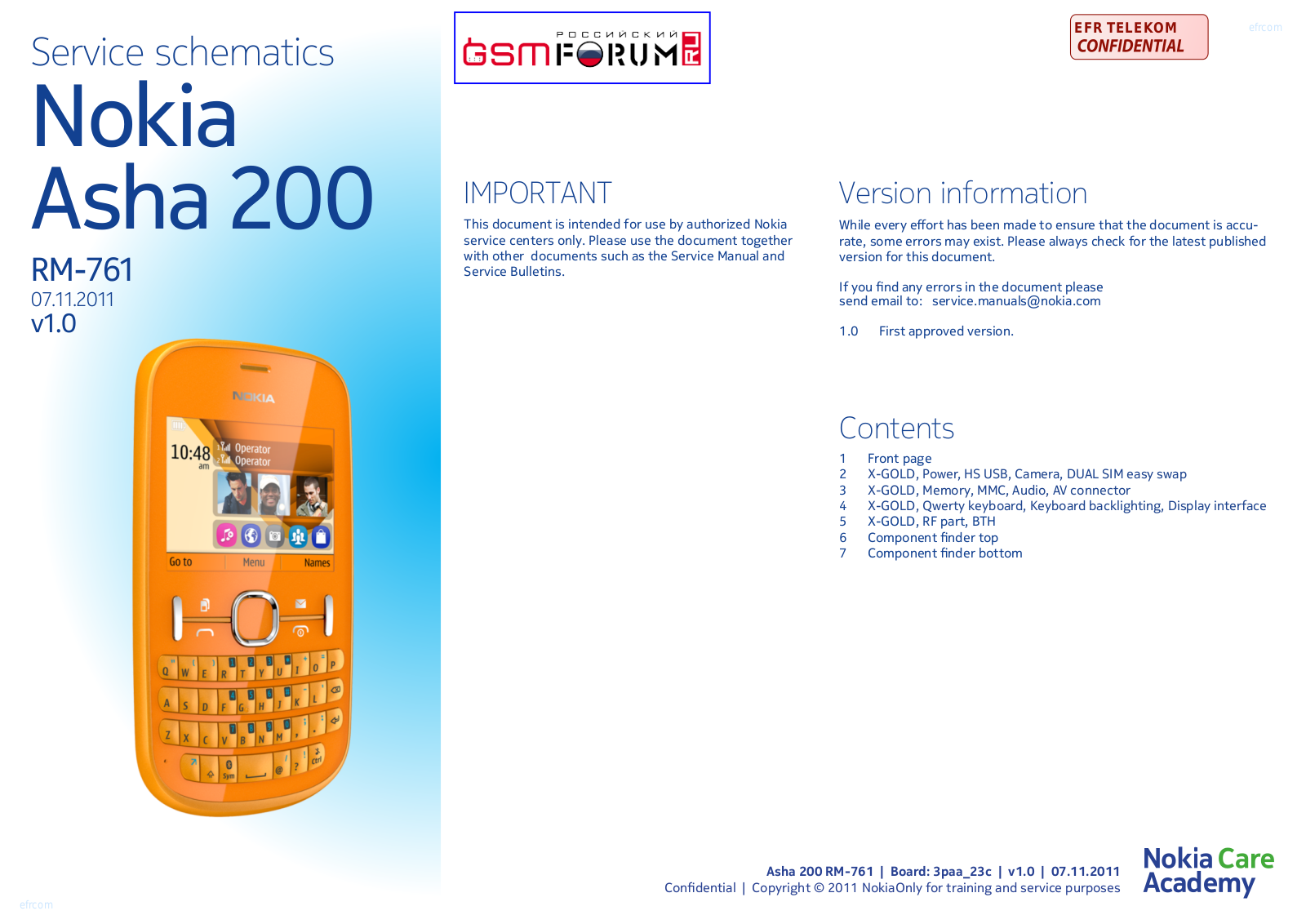 Nokia Asha 200, RM-761 Service Schematics